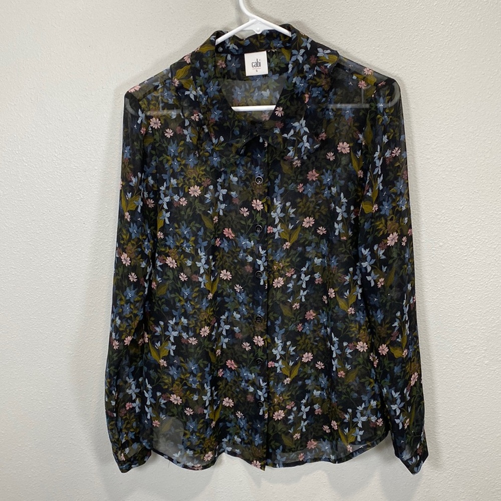 Cabi 3593 floral blouse sheer‎ fairy whimsical cottagecore